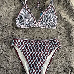 Cupshe Geometric Pattern Bikini - Blue and Brown